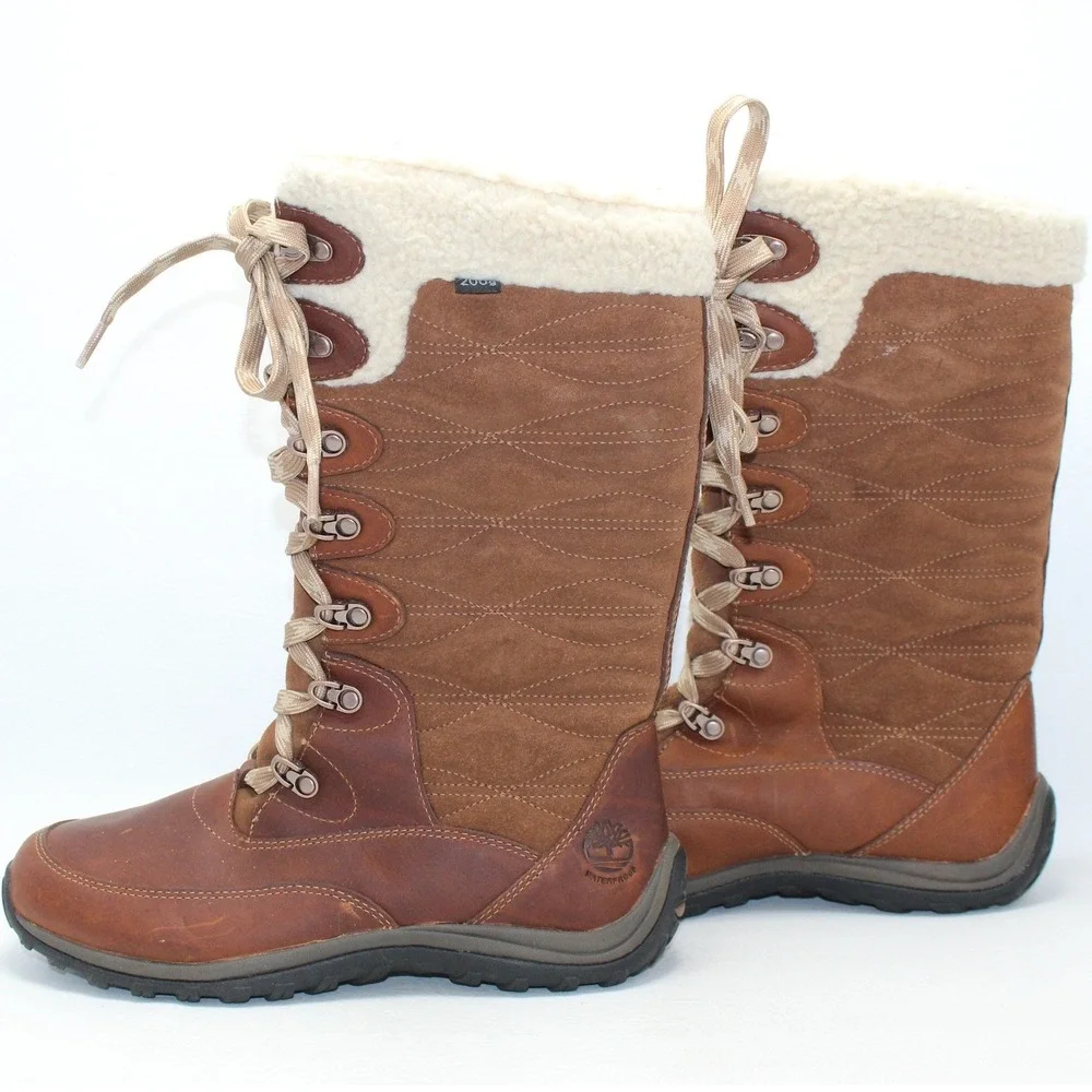 Timberland Mount Hope Mid‎ Waterproof Winter Boots Brown Leather Womens 8.5 NWOB